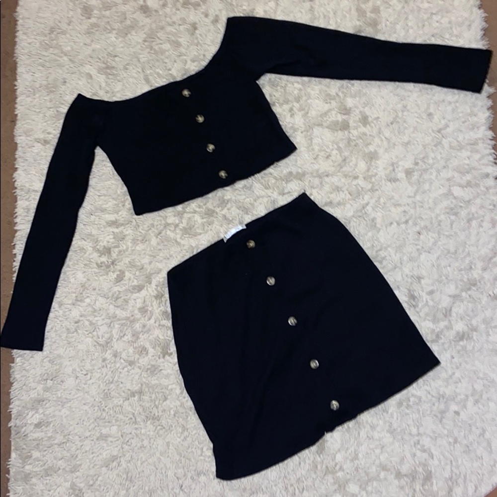 Soft Black off the shoulder skirt set